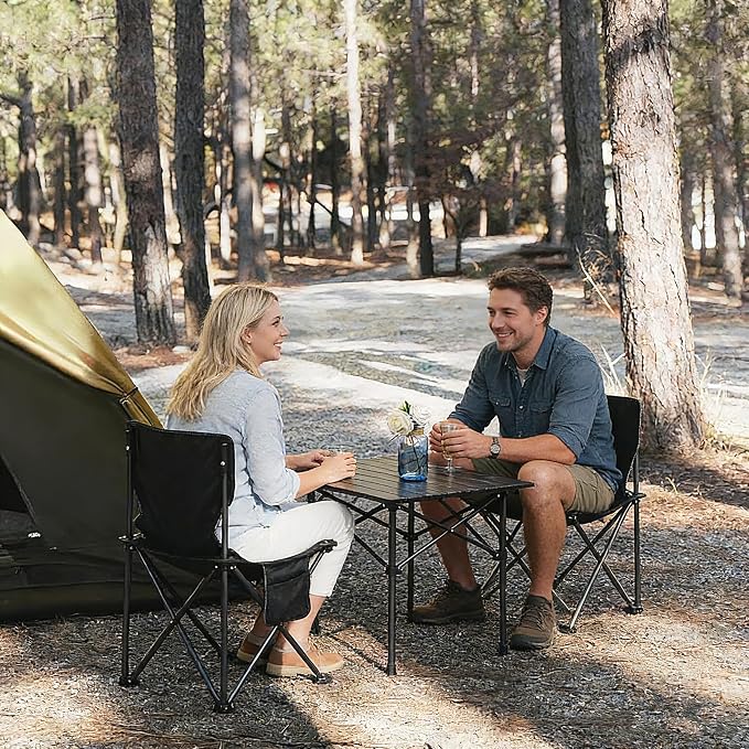 Camping Table Folding Portable Camp Table with 2 Chairs, Folding Picnic Table with Carry Bag Indoor Outdoor for Camping, Beach, Patio, RV, Backyard BBQ, Sturdy, Stable, Easy to Carry, Black