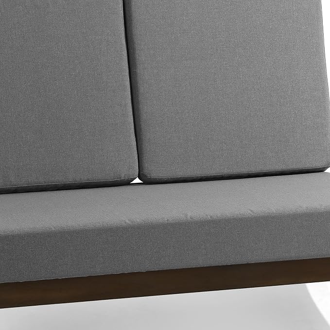 Outdoor Furniture Patio Couch, Weather Resistant Patio Loveseat Sofa Couch with Removable Cushion & Pillows, Teak Wood Frame for Porch & Backyard Seating - Grey