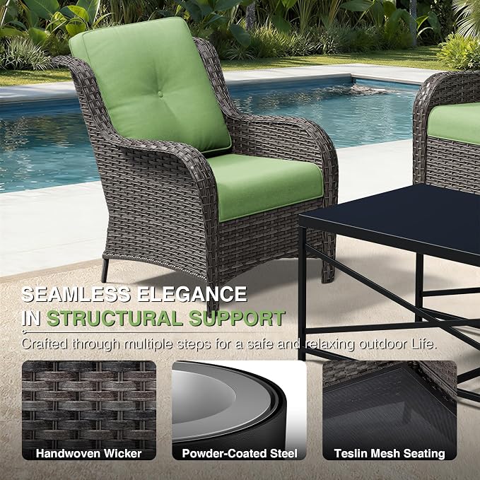 Joyside Patio Chairs Set of 2, Wicker Patio Furniture with High Back, Deep Seating, Wide Armrest, Thickened Cushions, Outdoor Rattan Furniture for Deck, Porch Use