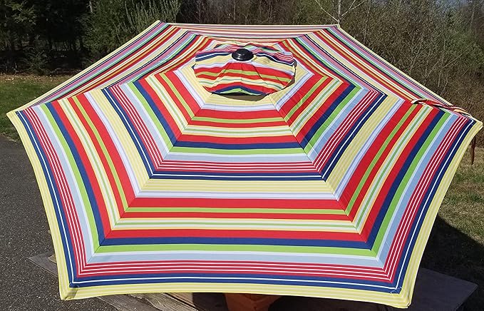 7.5 Foot Crank and Tilt Market Umbrella (Red/Blue/Green/Yellow Striped)
