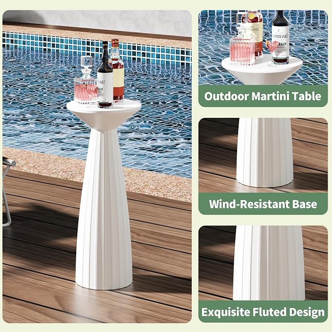 Metal Outdoor Side Table, Steel Round Accent Table, Small End Table Patio Furniture, for Garden, Pool, Yard, Balcony, Living Room, Deck, Weather Resistant, No Assembly, White