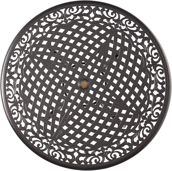 roomfitters 48in Outdoor Round Dining Table Cast Aluminum Patio Garden Table with Decorative Lattice Top, Bronze