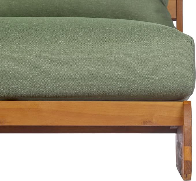 Christopher Knight Home Isabel 5-Seater Outdoor Patio Furniture Set with Removable Cushion, Acacia Wood Patio Conversation Set with 3-Seater Sofa & Club Chairs, 3 Piece Sectional Sofa Set, Green+Teak