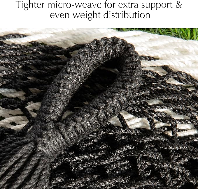 PNAEUT Handwoven Mayan Hammock, Thick Soft Rope Double Hammock for Outdoor Outside & Indoor, 600 lbs Capacity Heavy-Duty, Includes Tree Straps, Carabiners & Carrying Bag (Black and White, X-Large)