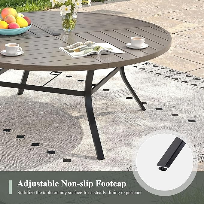 11 Pieces Outdoor Dining Set, Stackable Textilene Paito Chairs & 63.1" Round Dining Table with Umbrella Hole, Patio Dining Set for Backyard, Deck, Garden, Grey