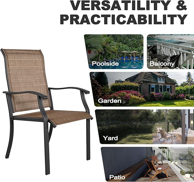 NUU GARDEN 7-Piece Outdoor Metal Dining Set, Patio Dining Table Set with 2 Textilene Swivel Chairs and 4 Textilene Chairs, Patio Furniture Set for Patio, Deck, Garden, Backyard, Balcony, Black&Brown