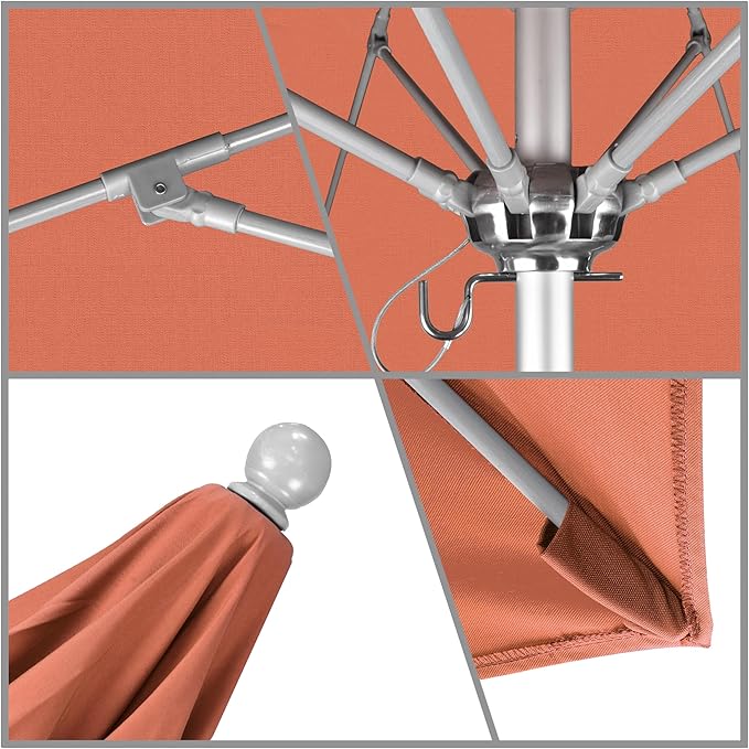California Umbrella 9' Rd. Venture Series Contract Grade Patio Umbrella, Push Open Pin Stop, Silver Finish, Sunbrella Melon