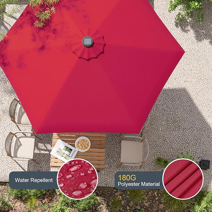 7.5ft Outdoor Umbrella Patio Umbrella with Solar Lights,18 LED Lighted Table Market Outdoor Umbrella, 2-Year-Non-Fading, for Pool, Deck, Garden,Backyard