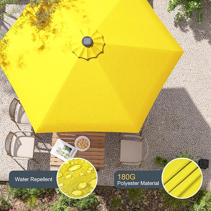 7.5ft Outdoor Umbrella Patio Umbrella with Solar Lights,18 LED Lighted Table Market Outdoor Umbrella, 2-Year-Non-Fading, for Pool, Deck, Garden,Backyard