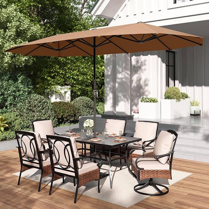 PHI VILLA 13ft Large Patio Umbrellas, Double-Sided Outdoor Market Rectangle Umbrella for Outside, Tawny
