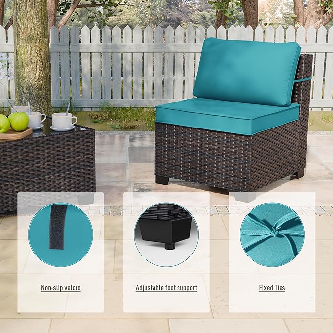 ALAULM 9 Pieces Patio Furniture Set Wicker Patio Conversation Set, Outdoor Sectional Furniture w/Coffee Table & Washable Seat Cushions-Blue