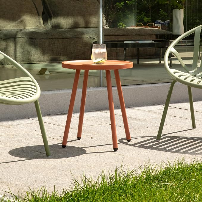 Werph Side Tables Living Room, Orange Small Round End Table with 4 Legs, End Table for Small Space, Bedroom, Office, Outdoor Side Table for Porch, Balcony, Indoor & Outdoor