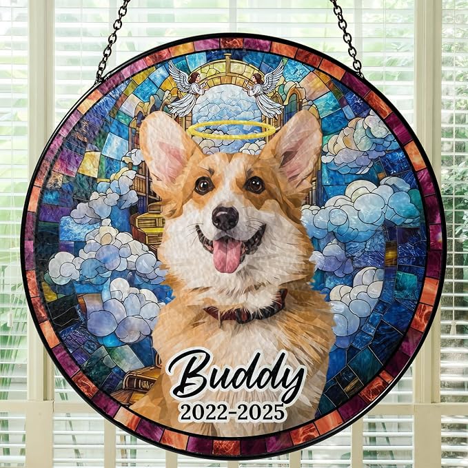Personalized Pet Memorial Gifts for Dogs and Cats – Custom Pet Suncatcher Keepsake – Loss of Pet Sympathy Gift – Stained Glass Dog Memorial Ornament – Pet Remembrance Gift