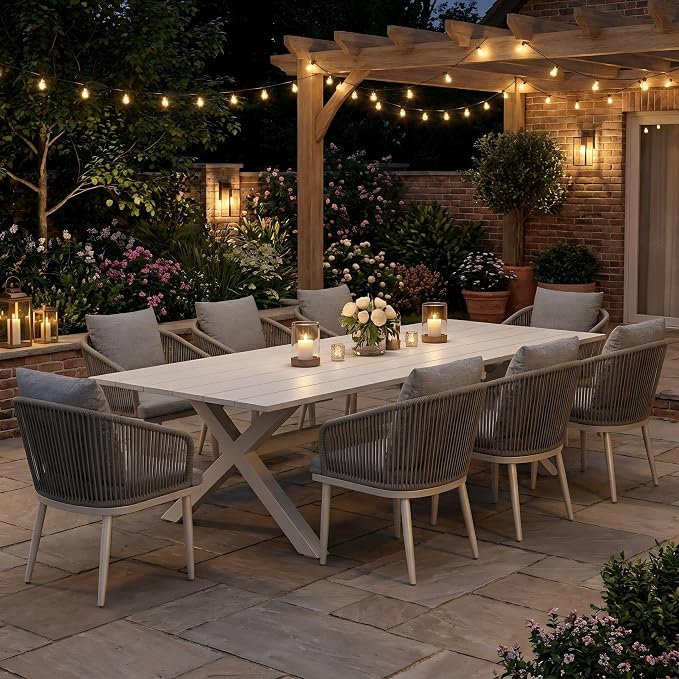 98" x 38" Outdoor Dining Table, Rectangle Patio Table with Slatted Tabletop for Backyard, Garden, Deck, Poolside