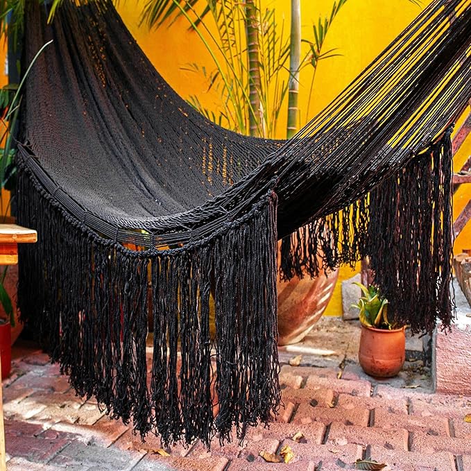 Novica Handmade Mirage in Black Cotton Rope Hammock (Triple)