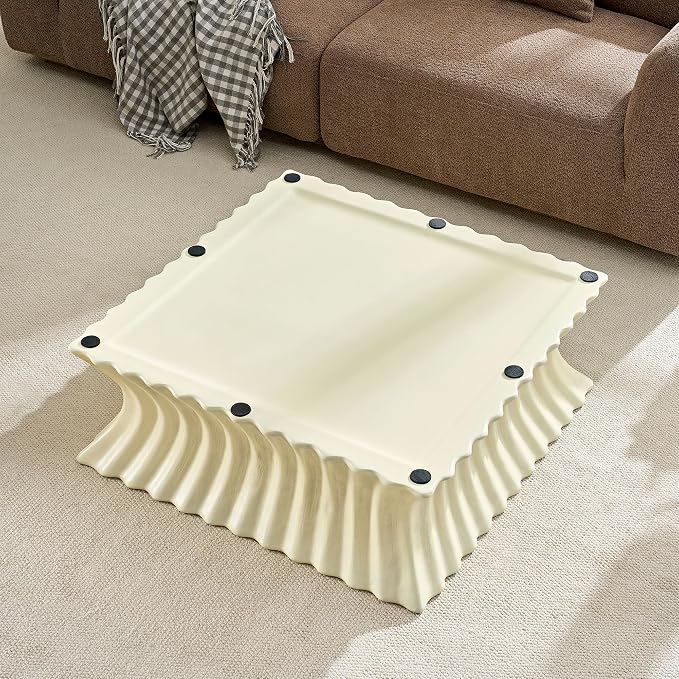 35.43'' Square Coffee Table Faux Stone Coffee Table for Living Room Modern Faux Marble Coffee Tables for Indoor Outdoor Square Center Tables No Assembly, Beige