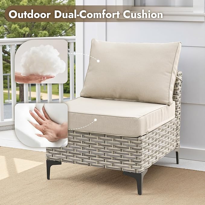 10 Pieces Outdoor Sectional Patio Furniture Set with Swivel Rocking Chairs,Wicker Conversation Sets Rattan L Shaped Couch,Modular Outdoor Sofa for Porch Balcony Backyard Beige