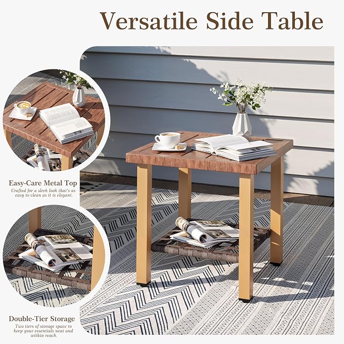 NestNook 3 Pieces Patio Furniture Set, Outdoor Bistro Set, 2 Swivel Glider Chairs with Modern Side Table, All-Weather Handwoven PE Wicker Seating and Thick Cushion for Balcony, Bistro & Porch, Blue