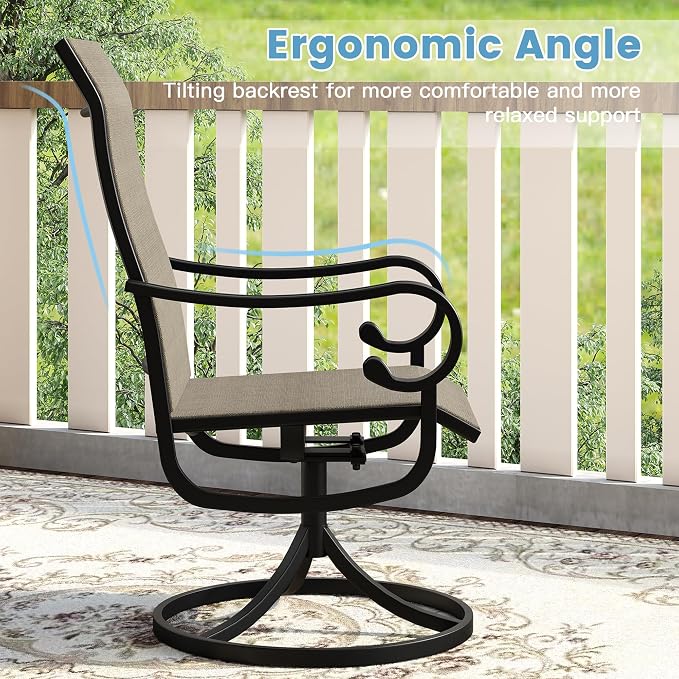 DIFY 3 Pieces Outdoor Patio Dining Set for 2, 27.6" Small Black Square Metal Dining Table and 2 Brown Swivel Patio Dining Chairs, Outdoor Table and Chairs for Backyard Porch Poolside