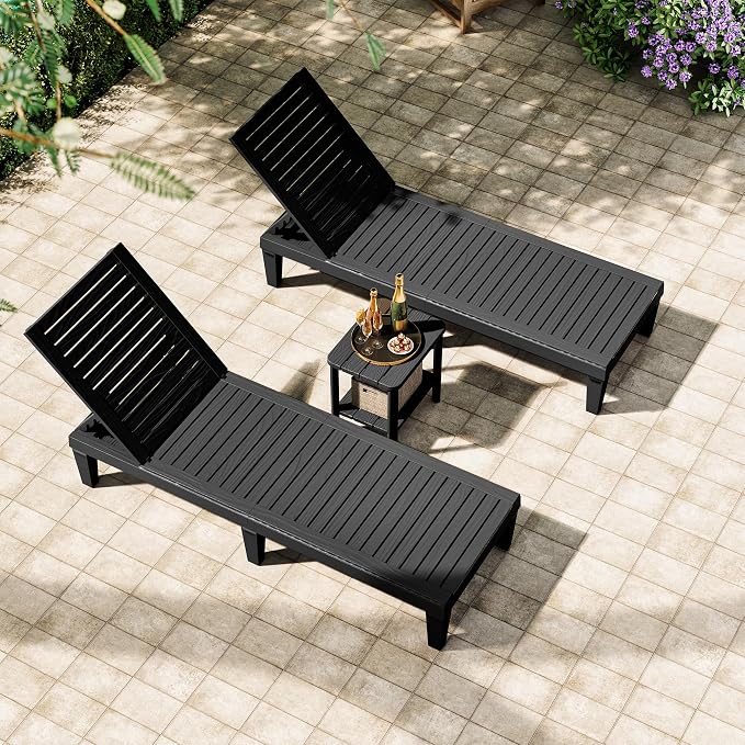 KAMABOKO Outdoor Side Table, 2-Tier Adirondack Square Patio Table, HDPE End Tables for Backyard Pool Porch Lawn, Easy Maintenance & Weather Resistant, Black