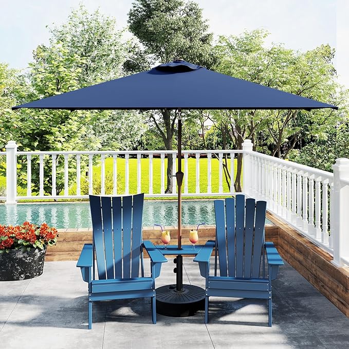 GREENVINES 6.5X10 FT Rectangular-Patio-Umbrella | Outdoor-Table-Umbrellas | 6 Sturdy Steel Ribs | Push Button Tilt & Crank | Waterproof | Market Umbrella | for Pool Backyard Garden Deck | Navy Blue