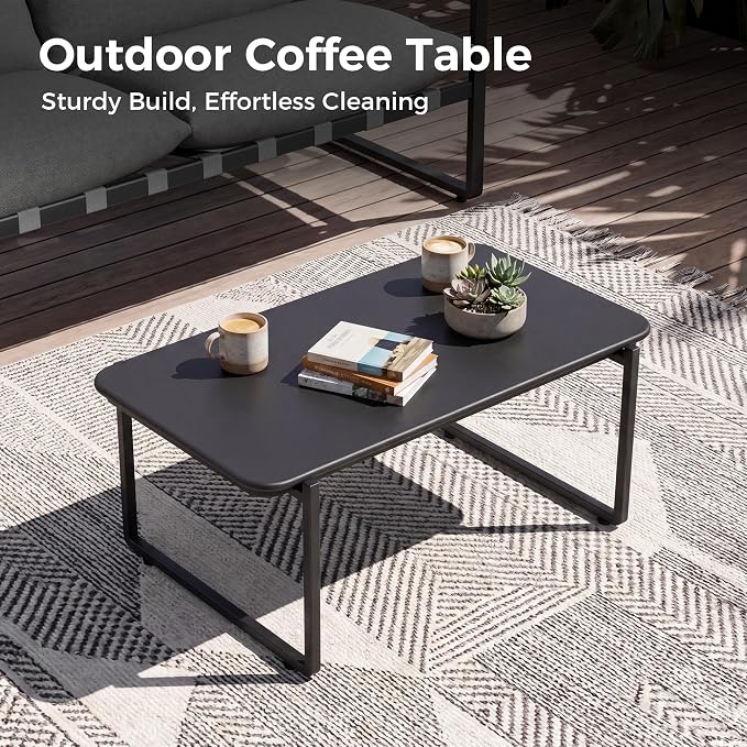 Grand patio 4 Piece Outdoor Furniture Set, Patio Sofa with Cushion, Metal Couch with Coffee Table, 4-Seat Conversation Set for Porch Deck Balcony Backyard, Grey