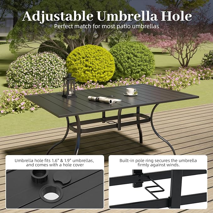 7pcs Patio Furniture Set, Outdoor Dining Table and Chairs Set | 63" Rectangle Metal Patio Table, 4pcs Textilene Dining Chairs, 2pcs Swivel Textilene Chairs, Double-sized Umbrella Hole