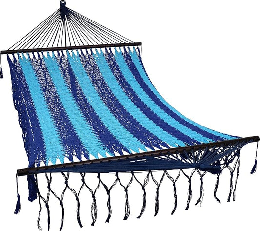 Sunnydaze Deluxe Handwoven American Style Cotton Hammock -770-Pound Weight Capacity - Blue