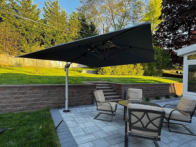 PURPLE LEAF 10' X 13' Cantilever Outdoor Patio Umbrella Large Heavy Duty 360° Rotation Double Top Offset Rectangular Umbrellas for Backyard Deck Pool, Cast Slate