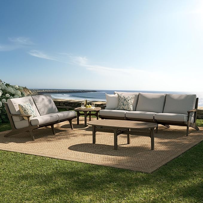 Modway Saratoga 4-Piece Outdoor Furniture Set in Pebble - Patio Conversation Set with Sofa, Loveseat, Side Table and Coffee Table