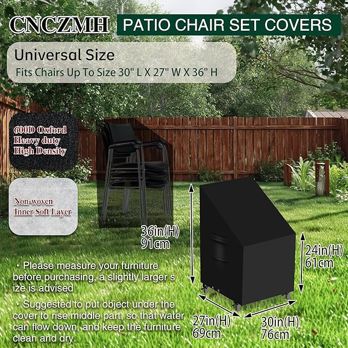 Heavy Duty Patio Chair Covers Waterproof Outdoor, 2 Pack 600D Patio Furniture Covers for Outdoor Rocking Swivel Adirondack Chairs, Lounge Deep Seat 30'' W x 27''D x 24''H/ 36''H Black