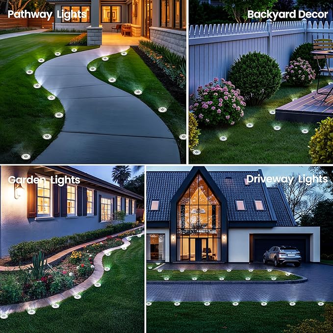 PATIOWIN 10 Pack Small Solar Ground Lights, Pathway Lights Waterproof, Outdoor Solar Light for Garden, Driveway, Walkway, Backyard (Cool White)