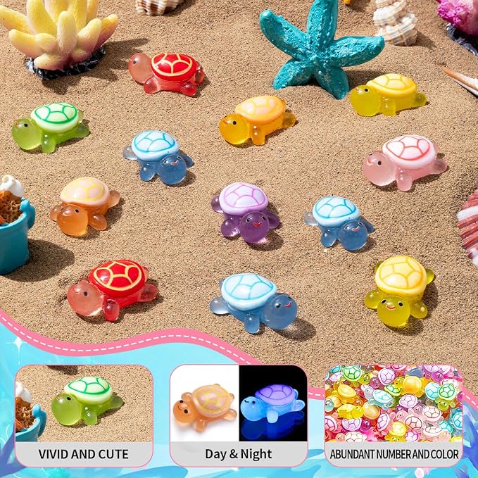 80Pcs Luminous Mini Resin Turtles Cute Tiny Turtle to Hide for Garden Micro | Glow in The Dark Turtle Animals Figurines, Landscaping Home Decor Party Presents(10 Colors)