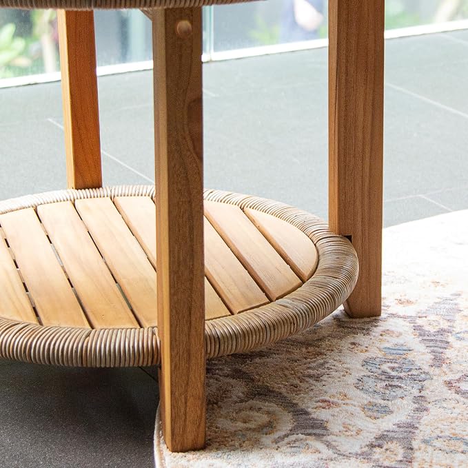 Cambridge Casual Seaside Outdoor Side Table, Natural Teak/All-Weather Wicker