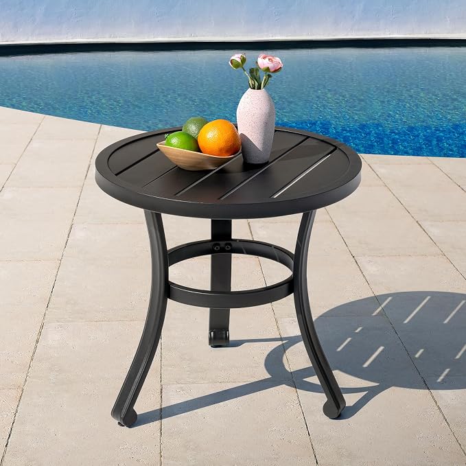 NUU GARDEN 20-Inch Outdoor Metal Side Table, Weather-Resistant Patio End Table, Small Patio Bistro Table for Balcony, Porch, Deck, Poolside, Black