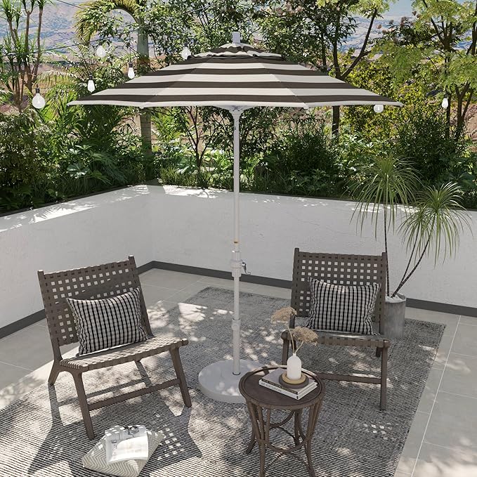 California Umbrella 7.5' Rd. Aluminum Patio Umbrella, Crank Lift, Collar Tilt, White