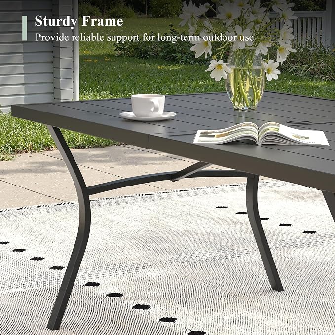 7 Pieces Patio Dining Set, Outdoor Furniture of 70.9" Rectangular Patio Table and Patio Swivel Chairs for Backyard Lawn Garden, Black Table and Black Chairs