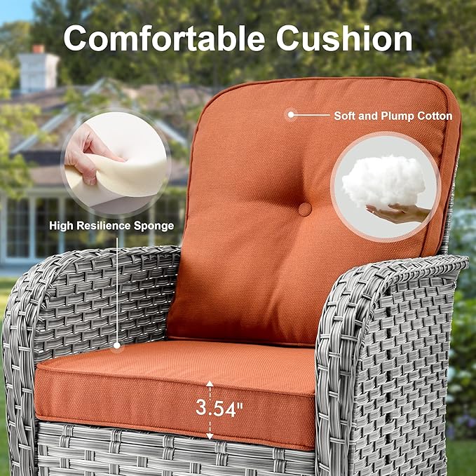 Outdoor Patio Furniture Sets,11 PCS Patio Conversation Set Outside Rattan Sectional Sofa with 54 in Fire Pit Table Wicker Rocking Chair Coffee Table Fit Backyard Porch Garden Poolside Balcony