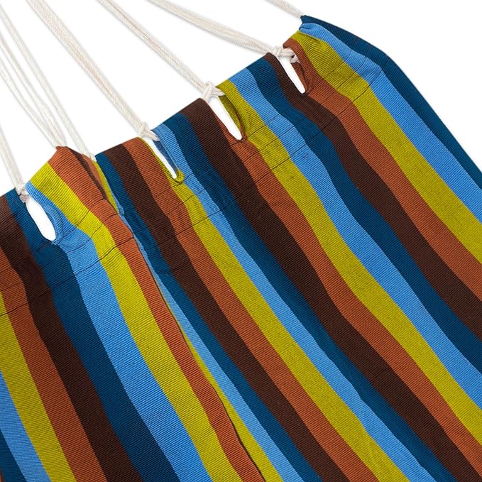 NOVICA Blue and Brown Earthtone Striped Fabric 1 Person Brazilian Style Hammock, 'Country Roads' (Single)