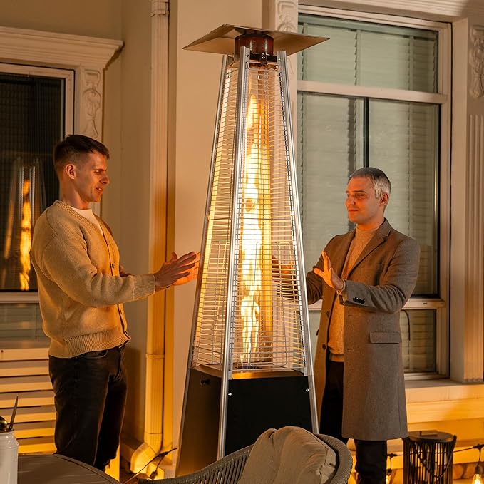 Nuu Garden Outdoor Propane Patio Heater, 48,000 BTU Pyramid Outdoor Heater with Wheels, Hammered Bronze Tower Portable Heater with Oxford Cover for Garden, Terrace, Black