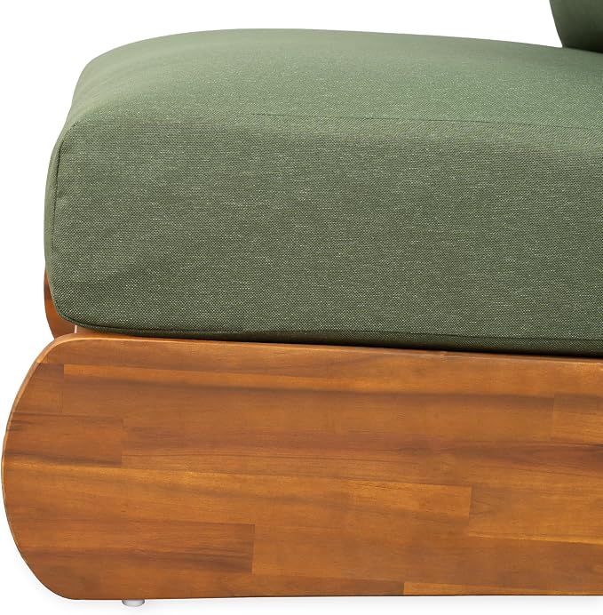 Christopher Knight Home Isabel 5-Seater Outdoor Patio Furniture Set with Removable Cushion, Acacia Wood Patio Conversation Set with 3-Seater Sofa & Club Chairs, 3 Piece Sectional Sofa Set, Green+Teak