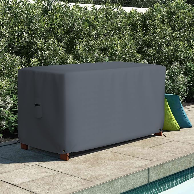 Covers & All Patio Deck Box Cover - Heavy Duty 12 Oz Waterproof Outdoor Yard Cushion Storage Box Protection 100% Weather Resistant with Air Pockets and Drawstring. (44”W X 28”D x 24”H, Grey)