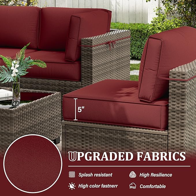 Outdoor Furniture Replacement Cushions, 5" Foam Foam High-Density, Fits 6-seat Sectional Rattan Conversation Set, 14 Piece Patio Water-Resistant Replacement Sofa Cushions, Liner&Cover
