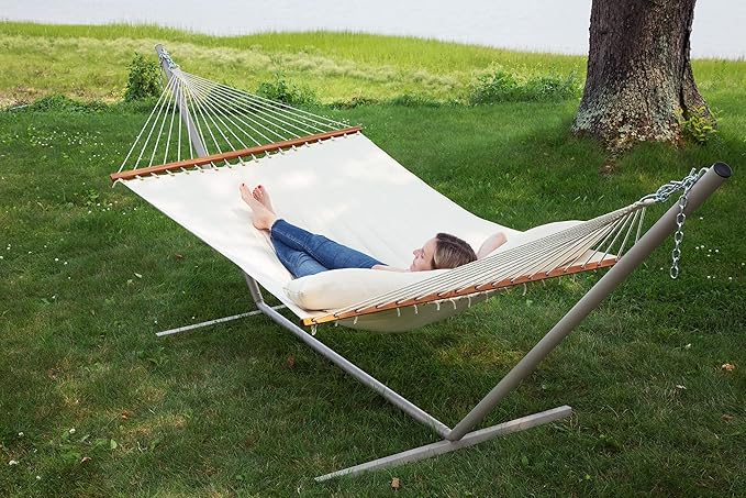Ceara Patio Hammock Olefin Hammock Double Hammock for Two People Outdoor Patio Swing Chair Quilted Hammock Use Inside Outside Backyard Decor Porch Swing - Cream White