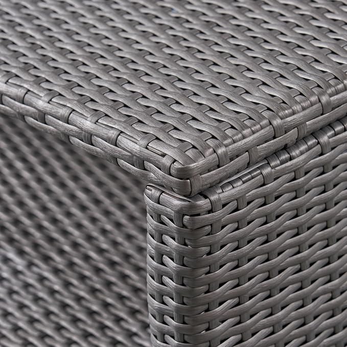 ST Lucia Patio Coffee Table Woven Rattan Open Shelf, Grey | Woven rattan, weather resistant, flat tabletop, open lower shelf, stable 4-corner base