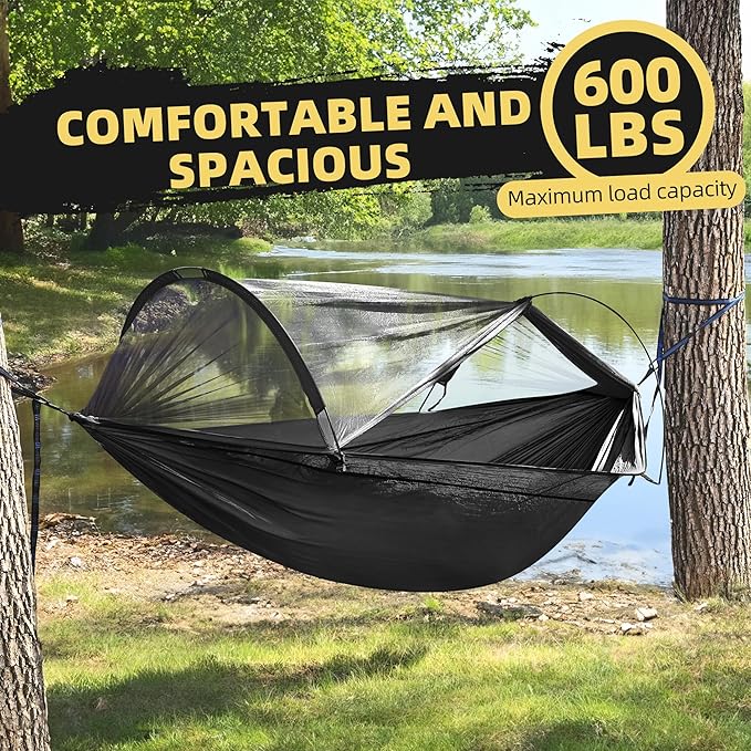 Lulladle Camping Hammock - (Double/Single) Hammock Portable with Tree Straps and with Mosquito Net，Nylon Hanging Hammock Easy Setup and Pack for Outdoor, Hiking and Backyard