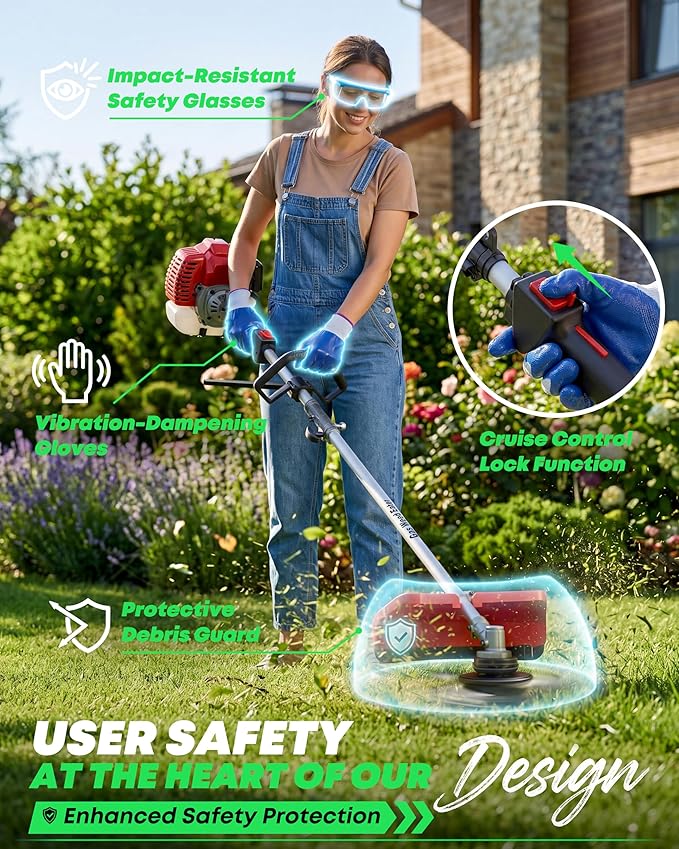 5-in-1 Gas Powered Weed Wacker - 52cc 2-Cycle String Trimmer, Brush Cutter, Pole Saw & Hedge Trimmer Multi-Tool with Extension Pole - Heavy Duty Gas Weed Eater for Professional Yard Care(G455)