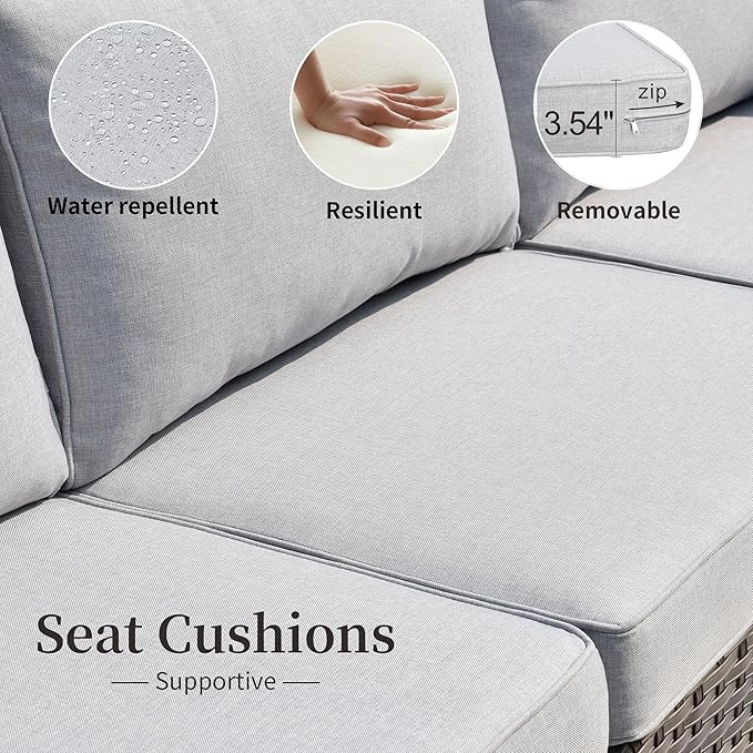 HOOOWOOO 10 Piece Patio Sectional Furniture Set with Swivel Rocking Chairs,Modern Wicker Outdoor Conversation Sofa Sets,Weather Resistant Modular L Shaped Outside Couch Set(Light Grey)