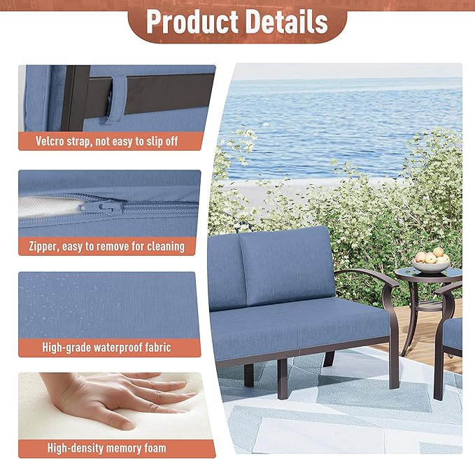 Kurapika Aluminum Patio Furniture Set 10-Seat Modern Metal Outdoor Conversation Sets w/Swivel Rocking Chairs Patio Sectional Sofa w/5.1 Inch Cushion, Navy Blue