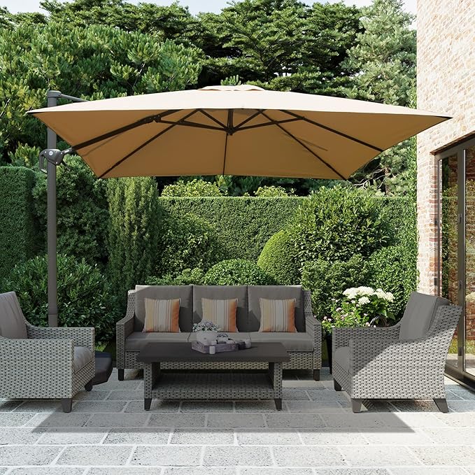 Domi 9’x9’ Cantilever Patio Umbrella, Aluminum Windproof Outdoor Umbrella with 360°Rotation, Square Offset Sun Shade Umbrella for Outside Deck Backyard Garden Pool, Beige